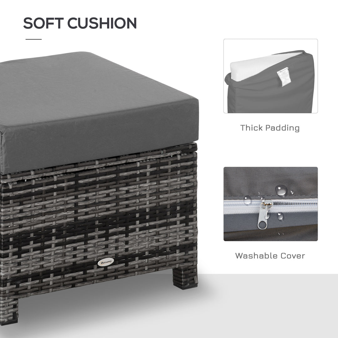 MCL Rattan Footstool Wicker Ottoman with Padded Seat Cushion Outdoor Patio Furniture for Garden Poolside Living Room, 50 x 50 x 35 cm, Grey