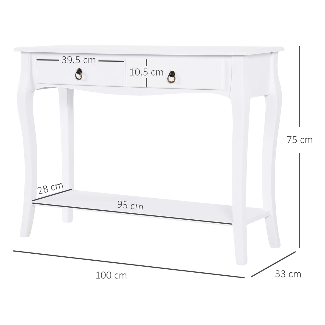 HOMCOM Modern Console Table, Sofa Side Desk with Storage Shelves & Drawers, for Living Room Entryway, Ivory White | Aosom UK