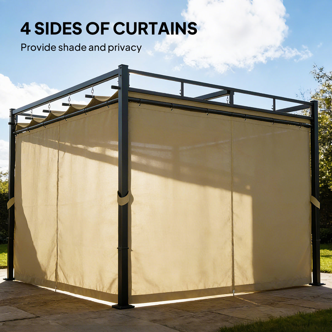 3 x 3 m Pergola with Retractable Roof Canopy and Curtains, UPF30+ Metal Frame Garden Pergola Gazebo Sun Shade
