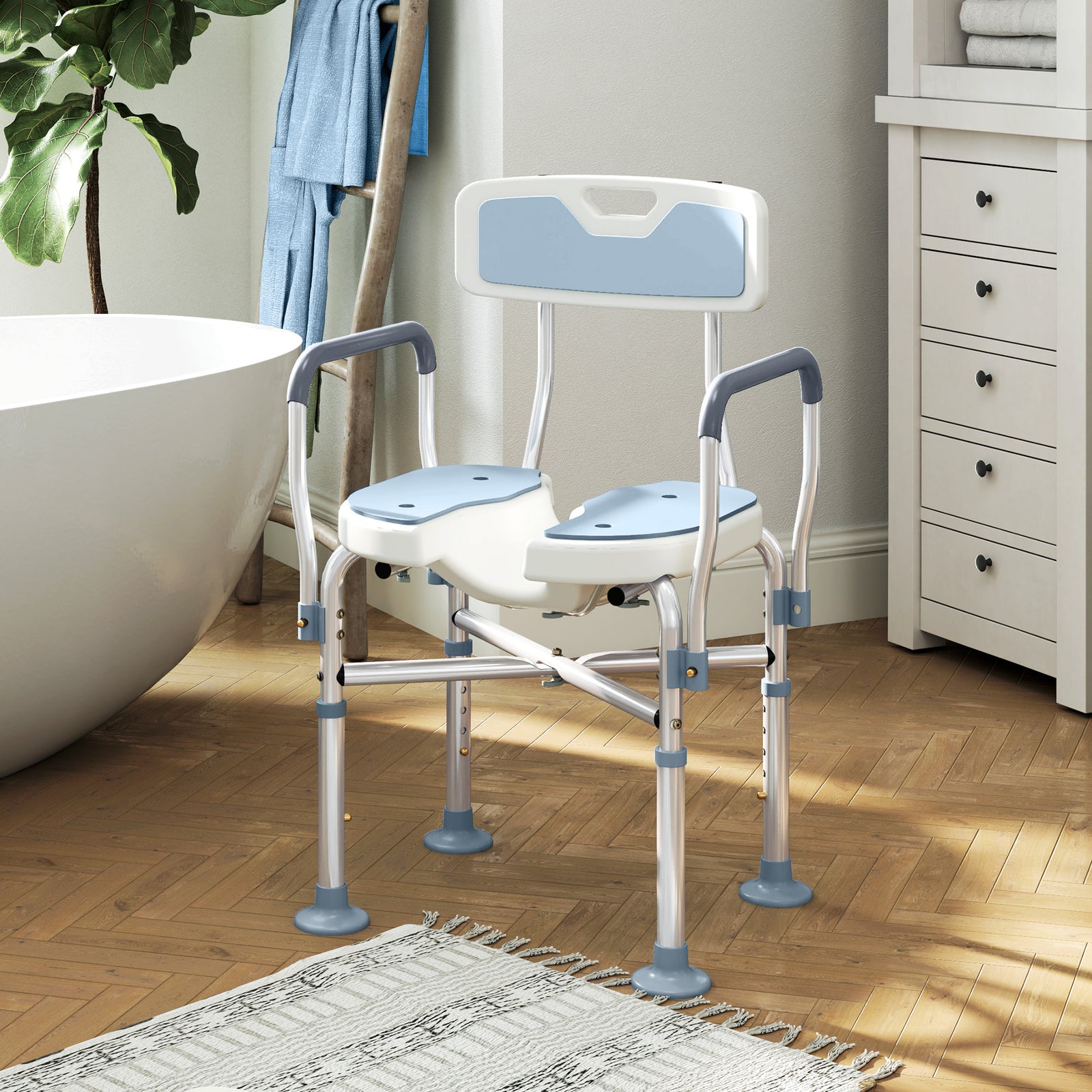 Aluminium Shower Chair, with Padded Seat - Light Blue