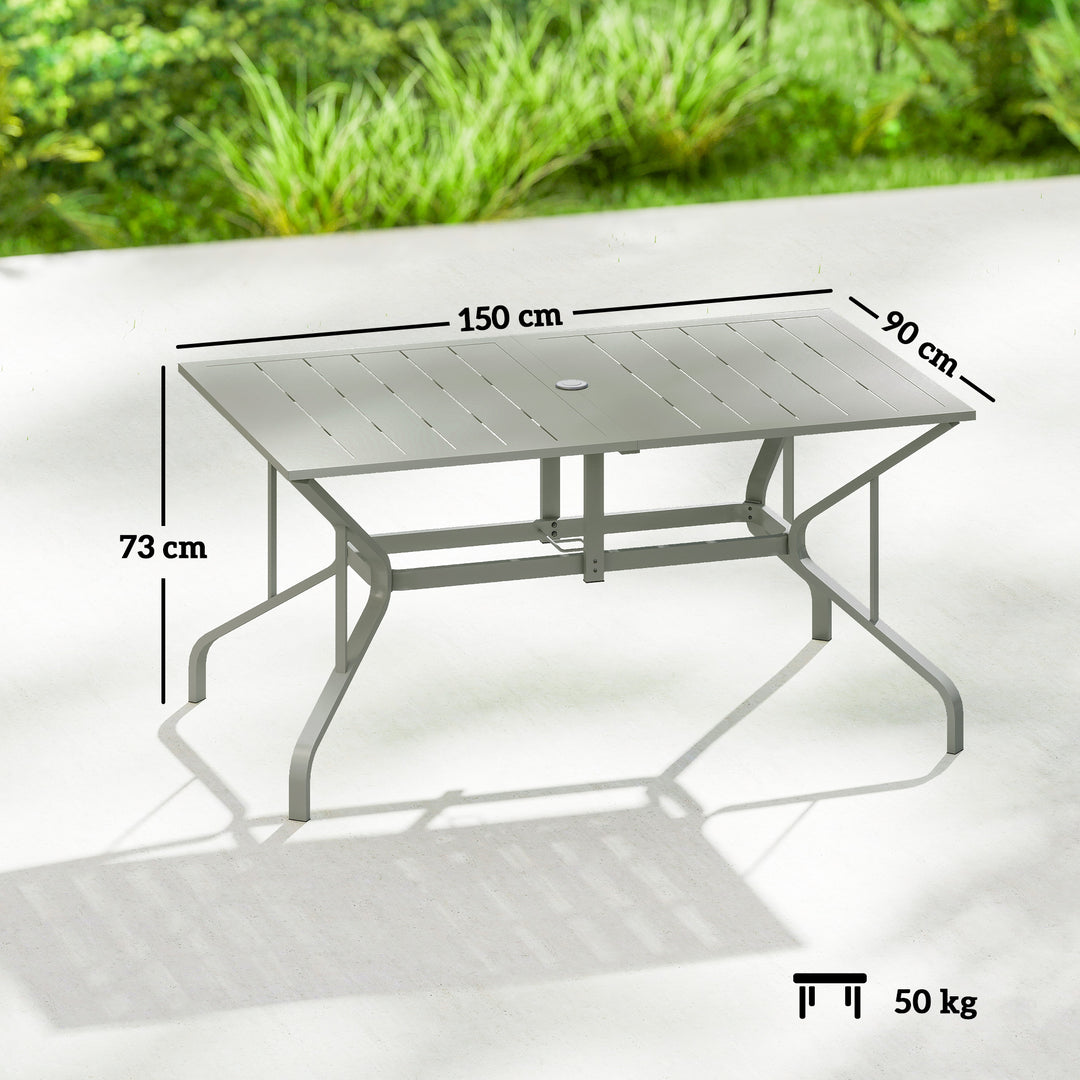 Rectangle Garden Table with Parasol Hole, Outdoor Dining Table for 6, 