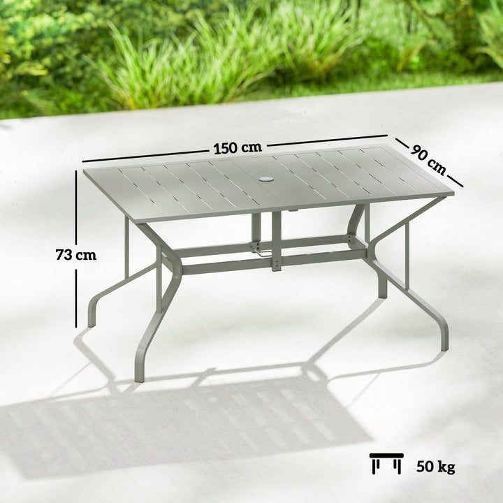 Rectangle Garden Table with Parasol Hole, Outdoor Dining Table for 6, 