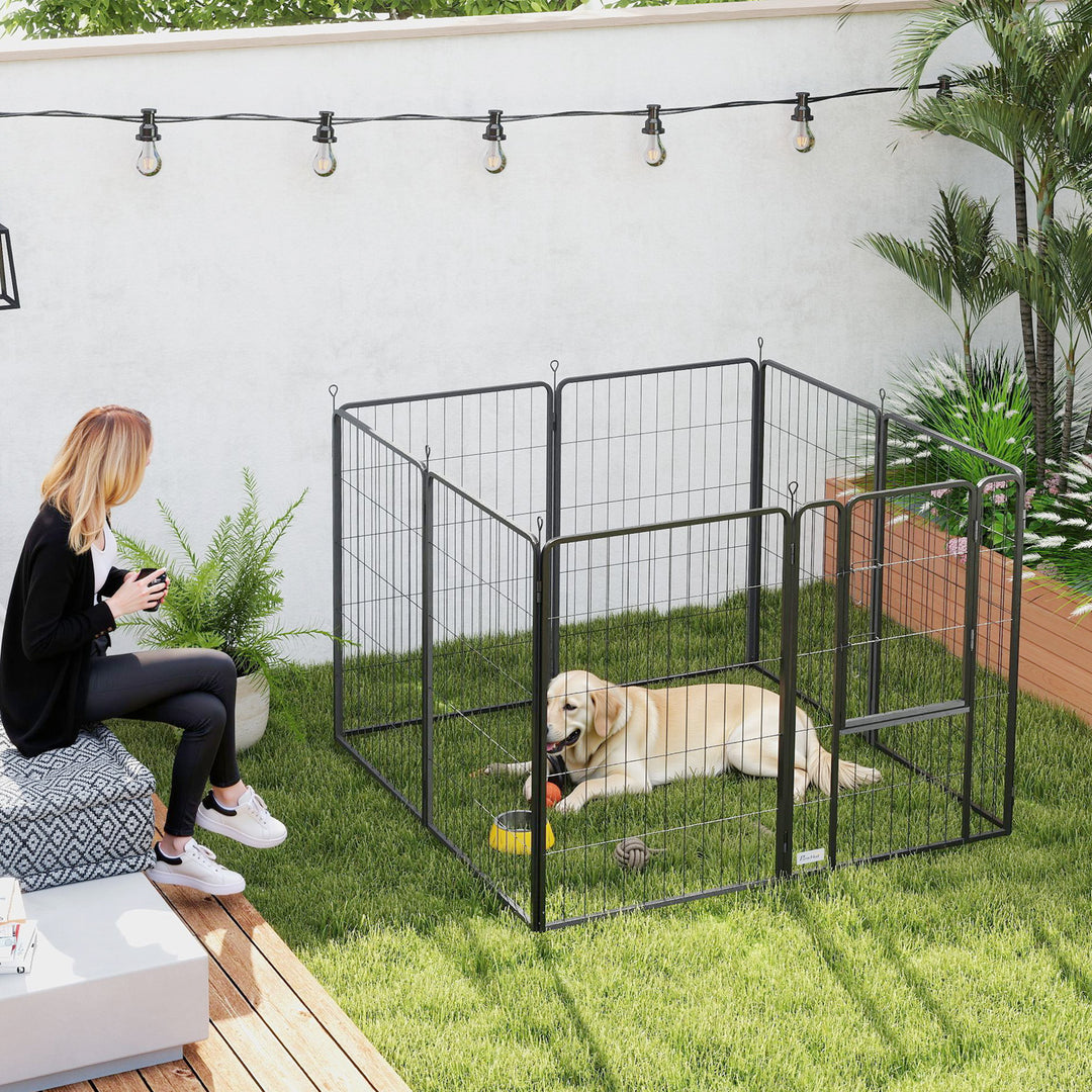 Eight-Panel Dog Playpen with Door, for Large Dogs, Indoors, Outdoors, 100cm Tall, Black