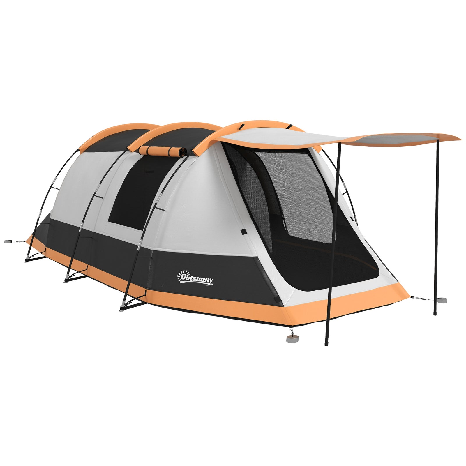 Three-Man Camping Tent, with Two Rooms and Porch - Orange