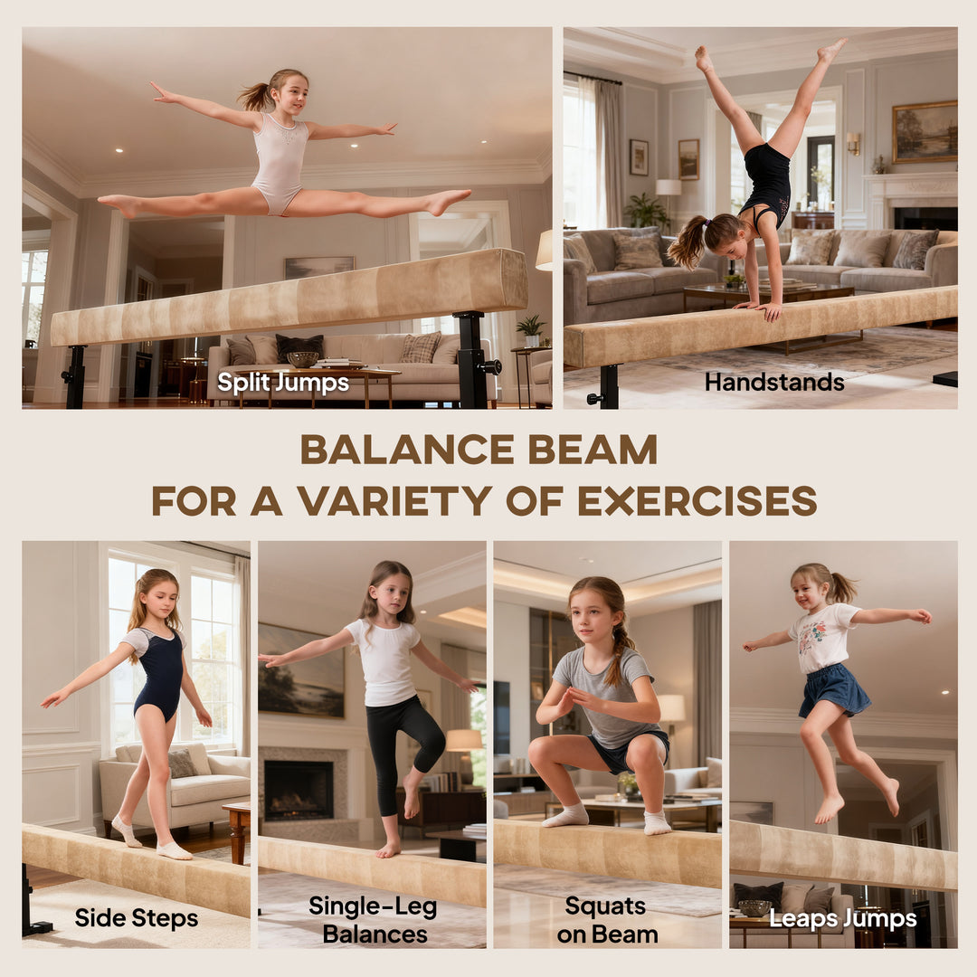 7.5ft Adjustable Balance Beam, Gymnastics Beam with Wheels, Gymnastics
