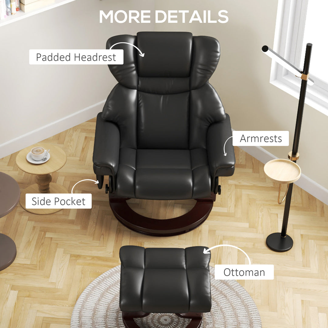 Massage Recliner Chair with Footstool, Upholstered Reclining Armchair with Adjustable Backrest, Steel Frame and Wood Base, Swivel Chair for Living Room, Bedroom, Black