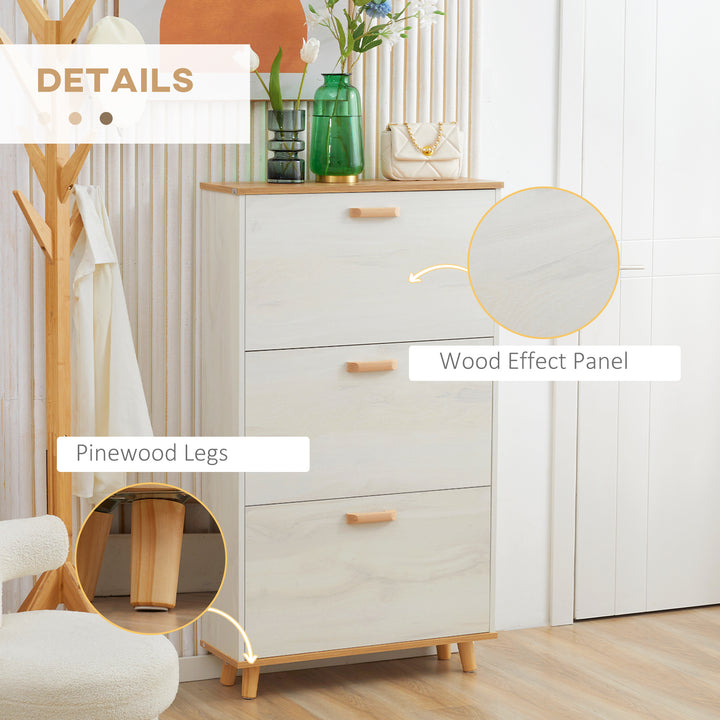 Narrow Shoe Cabinet, Slim Shoe Storage Cabinet with 3 Flip Drawers and Adjustable Shelves, 12 Pair of Shoes Organizer for Hallway, Entryway, Cream White
