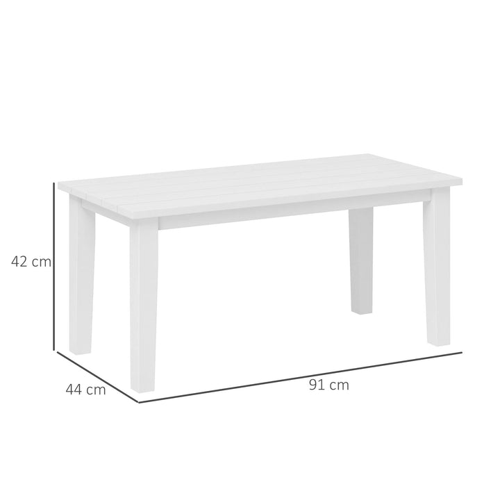 Outdoor Garden Coffee Table, HDPE All-Weather Rectangular Outdoor Garden Table with Slatted Tabletop for Patio, Balcony, 91 x 44 x 42 cm, White