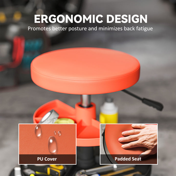 Rolling Mechanic Stool, 135kg Capacity Workshop Stool, 360° Swivel Roller Padded Creeper Seat with Wheels, Tool Trays Storage for Garage, Shop, Auto Repair, Yellow