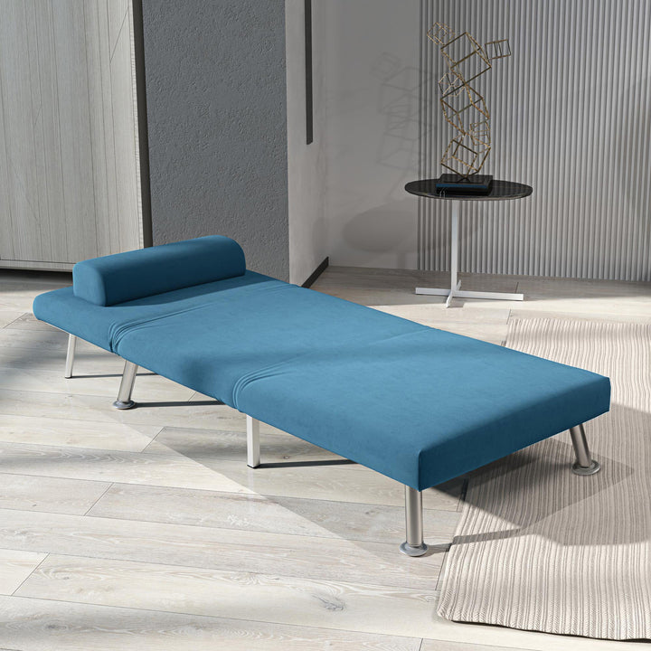 Single Velvet-Feel Sleeper Chair - Blue