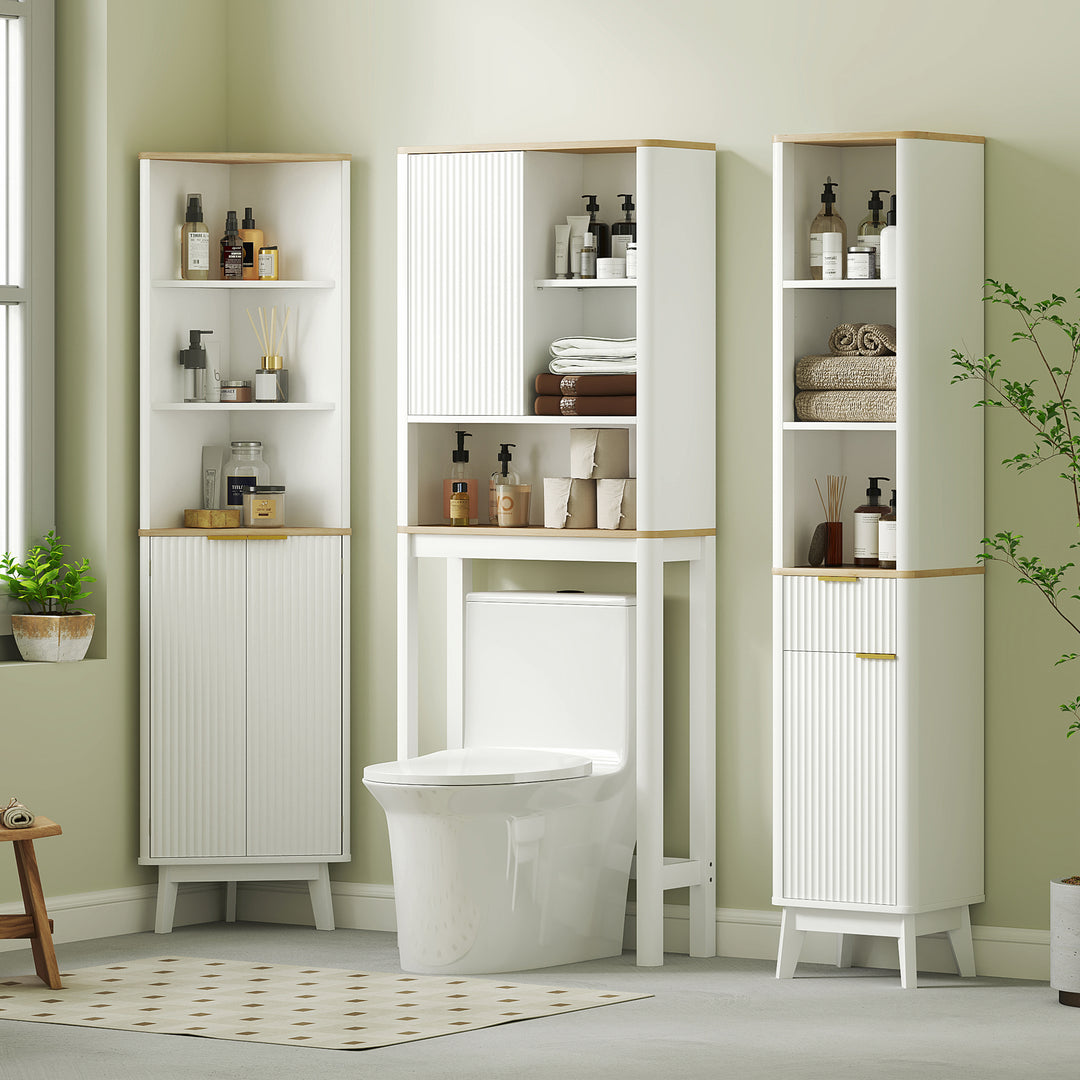 Tall Bathroom Storage Cabinet, Slim Bathroom Storage Unit with Doors and Adjustable Shelves, Freestanding Bathroom Cabinet with Curved Profile Design, White