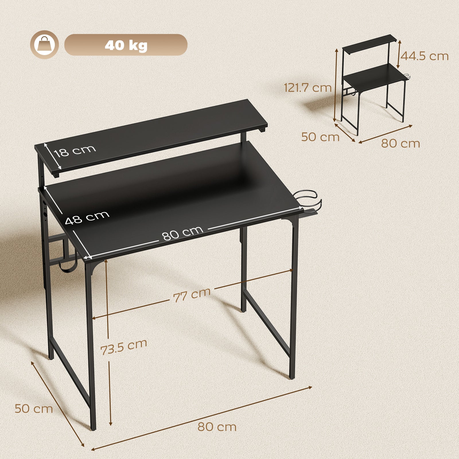 Computer Desk, 80cm Home Office Study Table with Hutch Shelf, Cup Hold