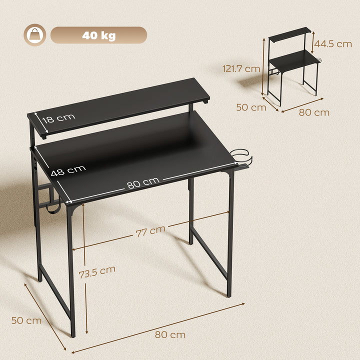 Computer Desk, 80cm Home Office Study Table with Hutch Shelf, Cup Hold