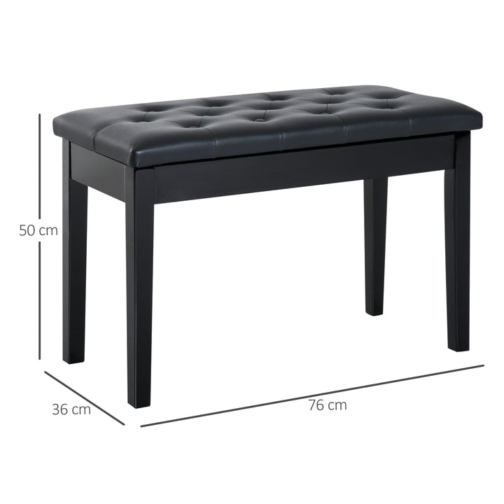 HOMCOM Elegant Piano Bench with Storage, PU Leather Upholstered Dressing Table Stool, 76x36x50cm, Black | Aosom UK