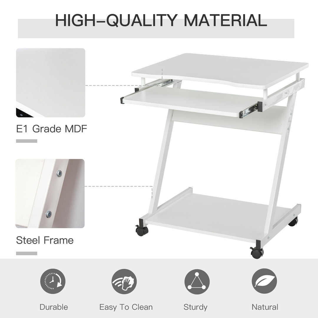 HOMCOM Movable Compact Small Computer PC Desk with 4 Moving Wheels Sliding Keyboard Tray Home Office Gaming Study Workstation White | Aosom UK