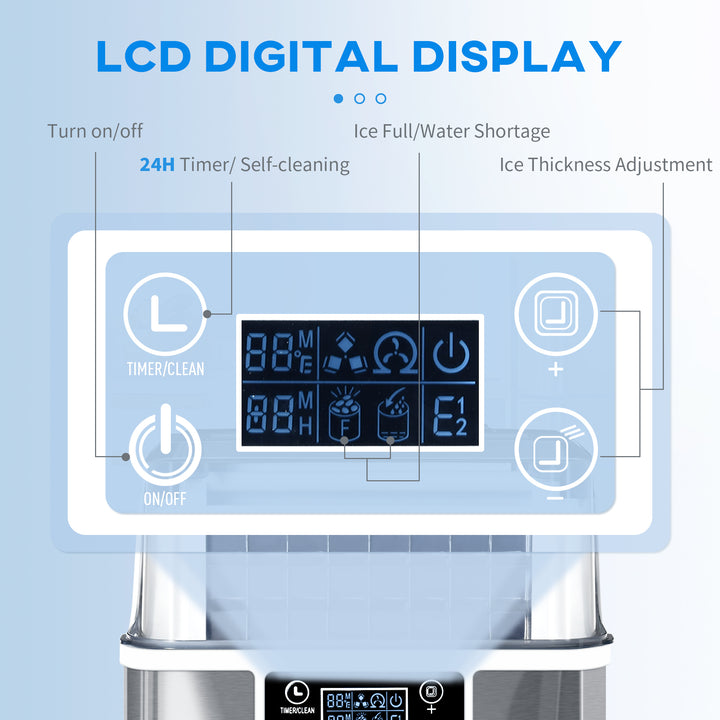 HOMCOM Ice Maker Machine, Counter Top Ice Cube Maker for Home, 20kg in 24 Hrs, 3.2L w/ Adjustable Cube Size, Self Cleaning Function | Aosom UK