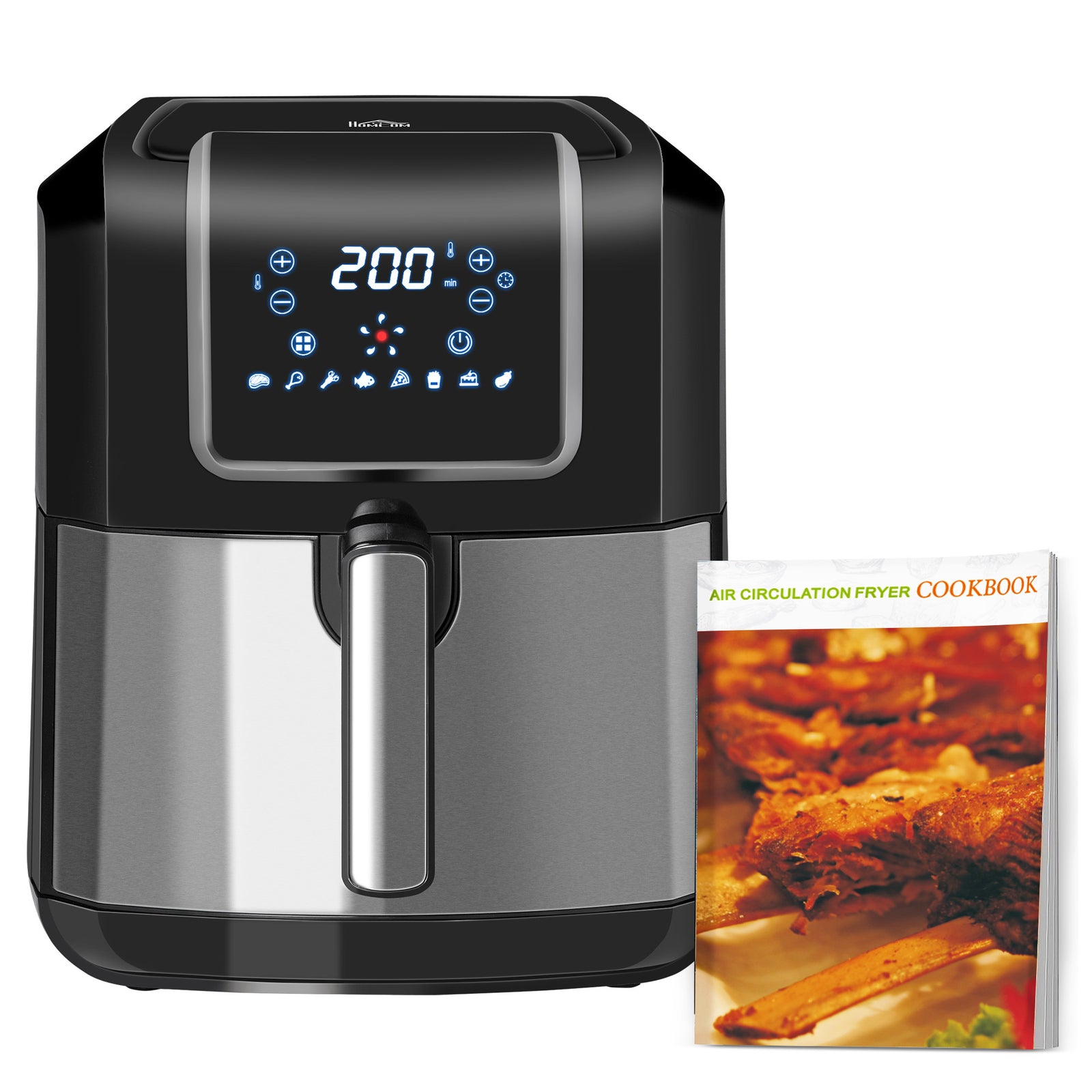 6.5L Single Basket Air Fryer, 80-200°C Temperature, Black and Grey