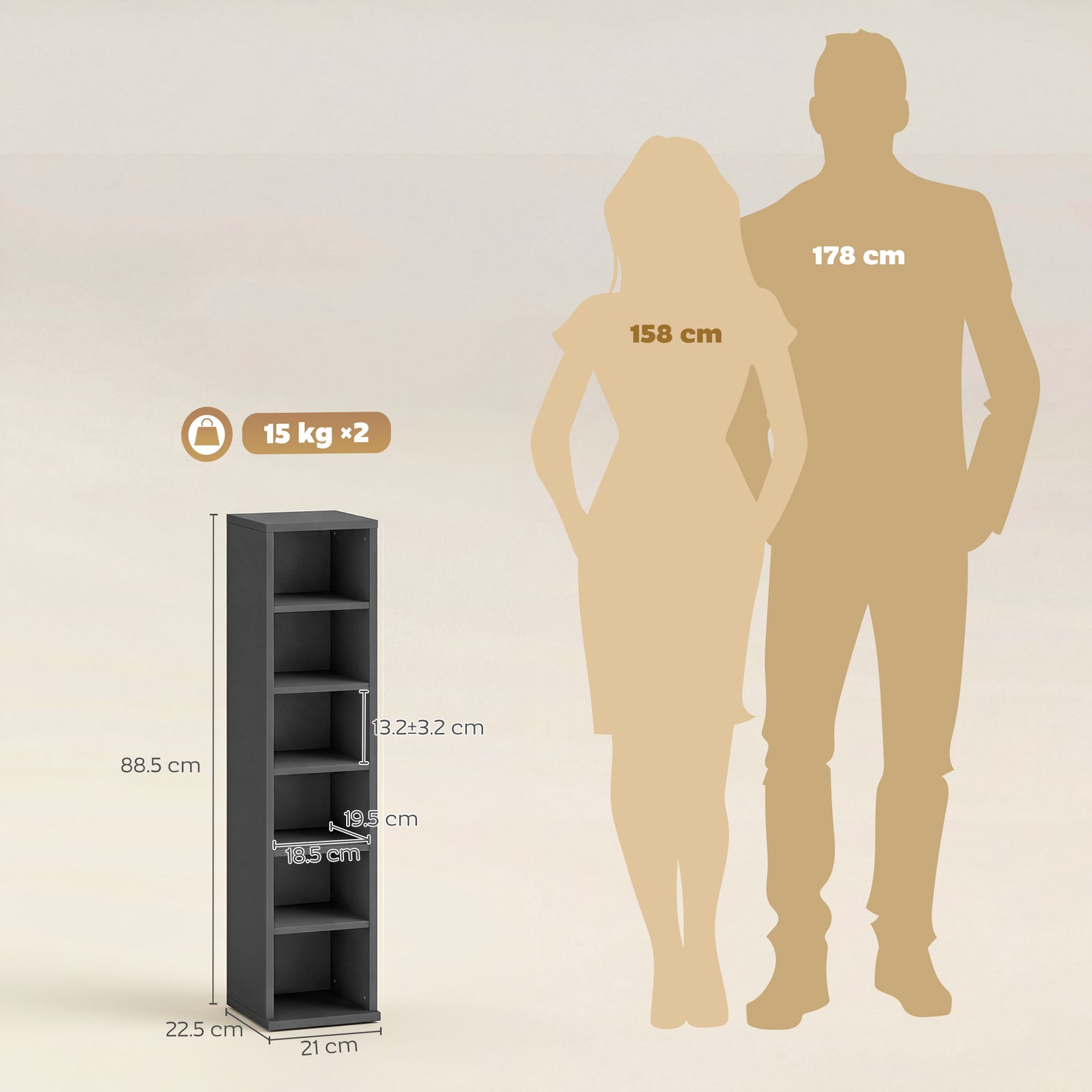 Set of 2 CD Media Display Shelf Unit Tower Rack with Adjustable Shelve