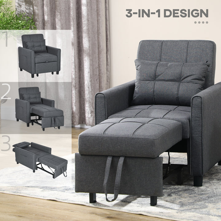 Linen-Look Single Chair Bed - Grey