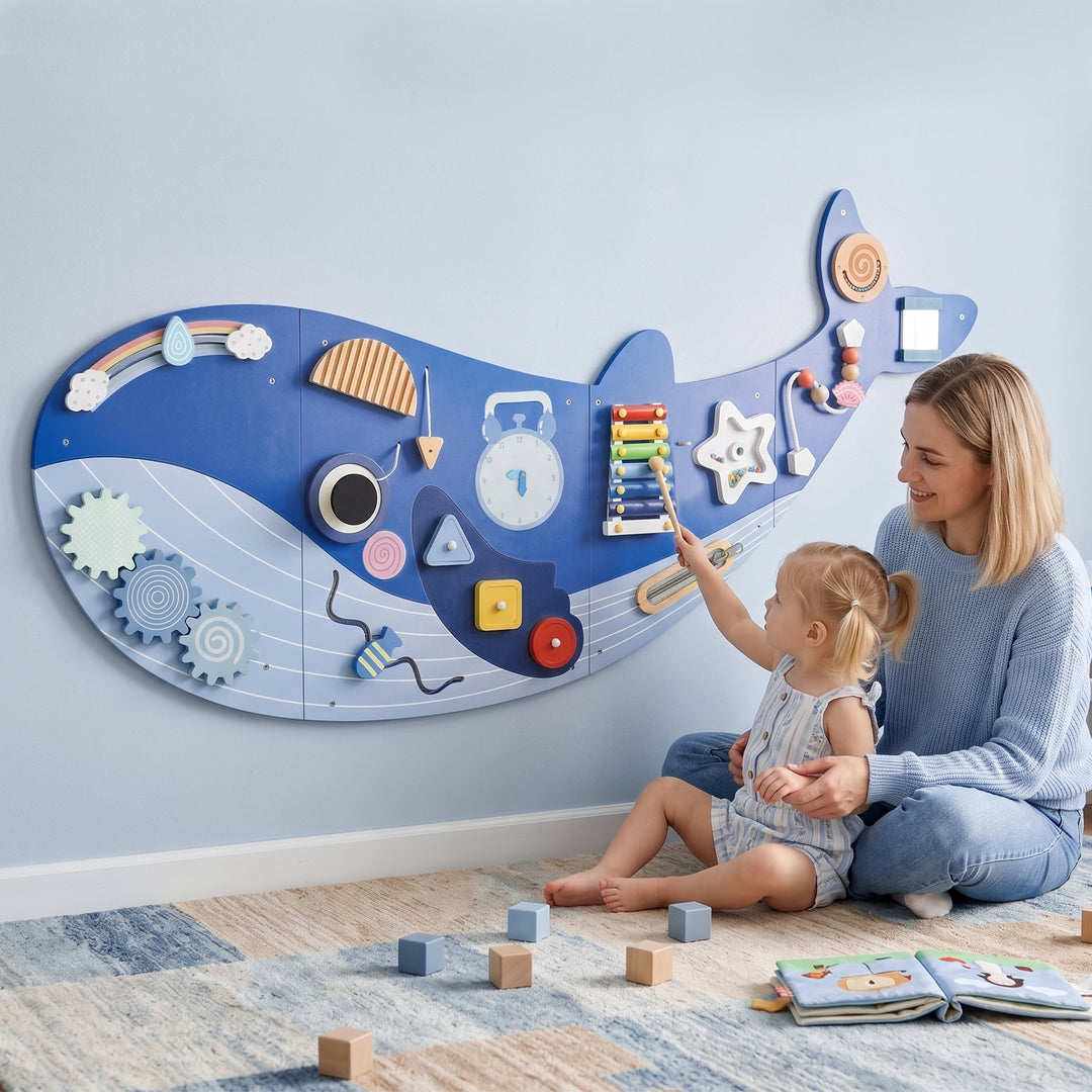 Whale Activity Wall Busy Board, 13 in 1 Montessori Inspired Sensory Wa