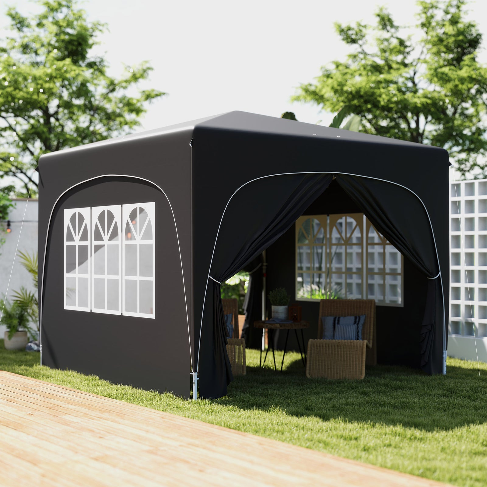 3 x 3m Pop-Up Gazebo Shelter, with Accessories - Black