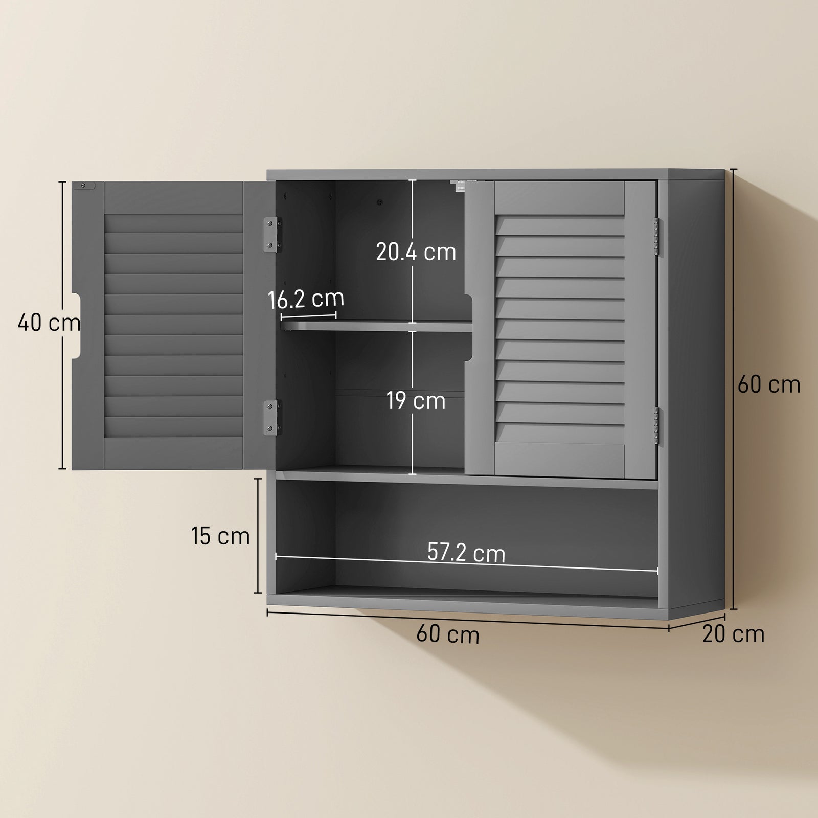 Bathroom Cabinet, Wall Mounted Storage Cabinet with Adjustable Shelves