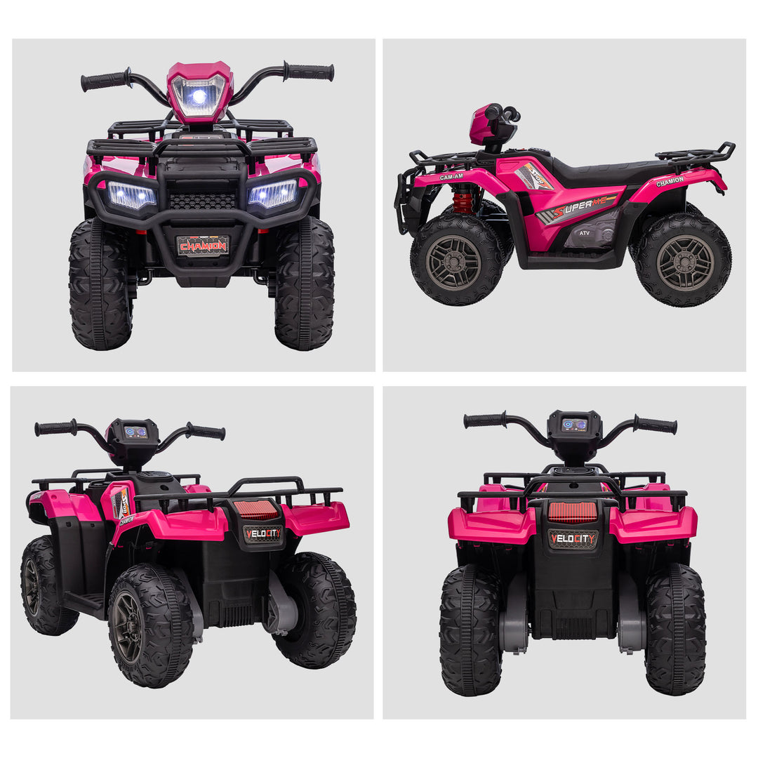 HOMCOM 12V Kids Quad Bike with Forward Reverse Functions, Ride On ATV with Music, LED Headlights, for Ages 3