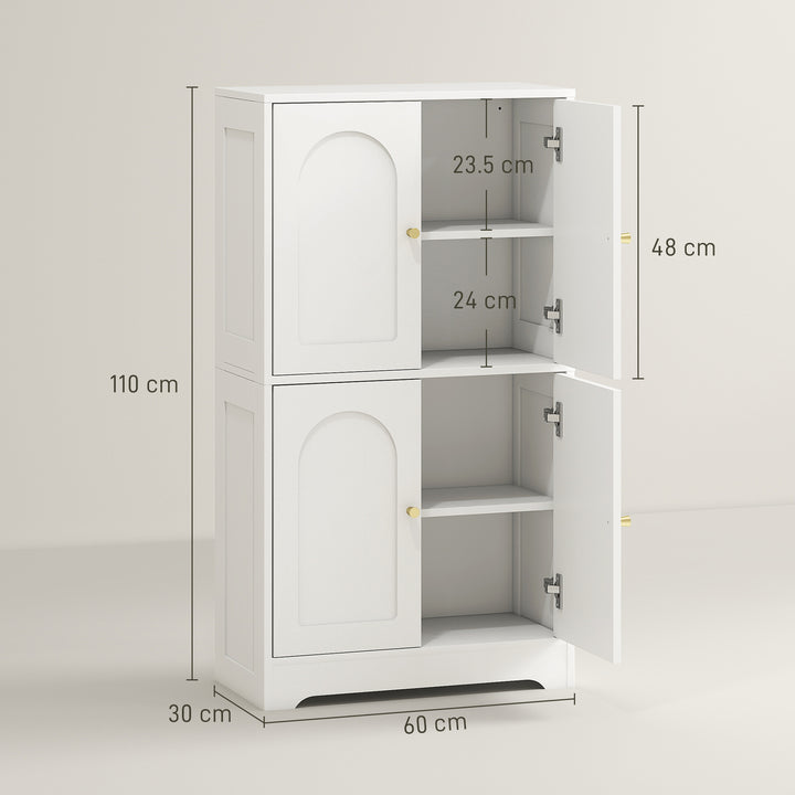 4-Door Kitchen Storage Cabinet with Adjustable Shelves - White