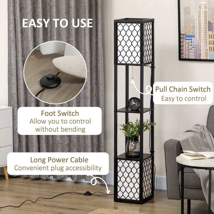 Floor Lamp with Shelves, Dual Light, Modern Tall Standing Lamps for Living Room, Bedroom, with Chain Switch, Bulb not Included, Black