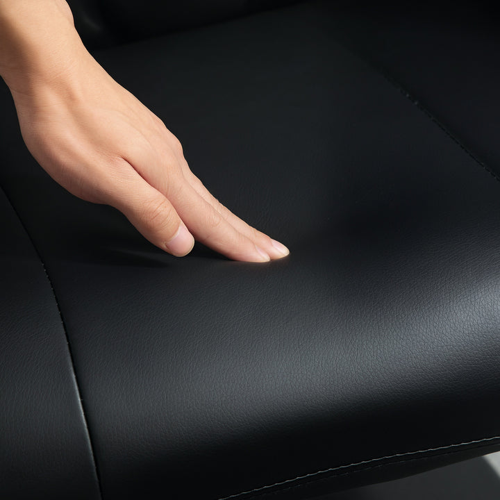 Swivel Recliner Chair with Footstool, PU Leather Recliner Armchair with Adjustable Back and Steel Frame, Reclining Chair Lounge with Flared Armrests for Living Room, Black