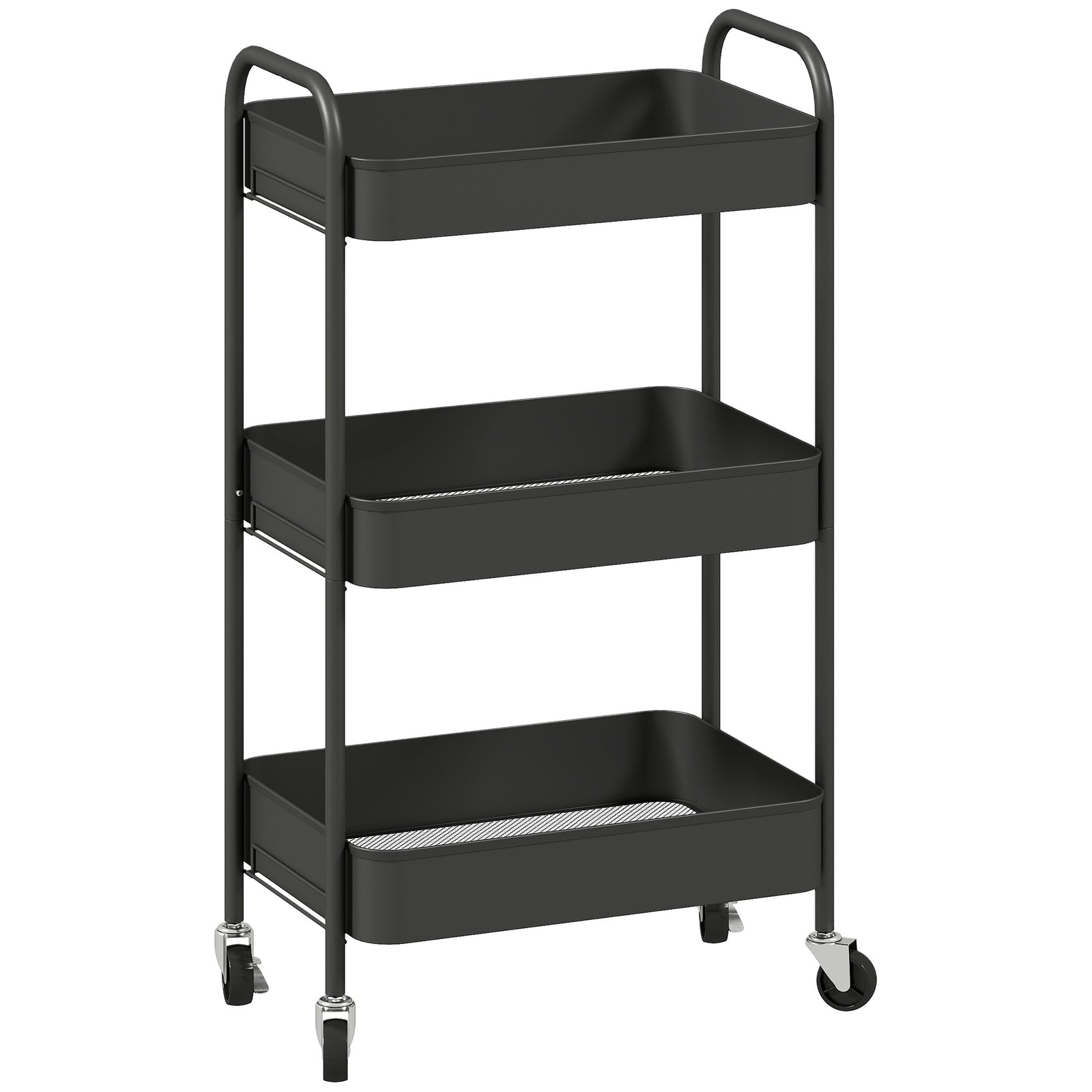Three-Tier Steel Storage Trolley - Black