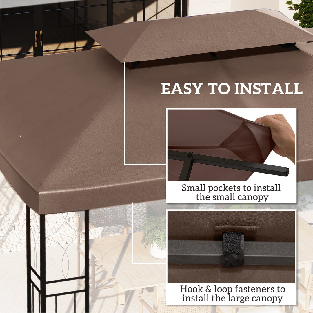 3x4m Gazebo Replacement Roof Canopy 2 Tier Top UV Cover Garden Patio Outdoor Sun Awning Shelters, Brown (TOP COVER ONLY)