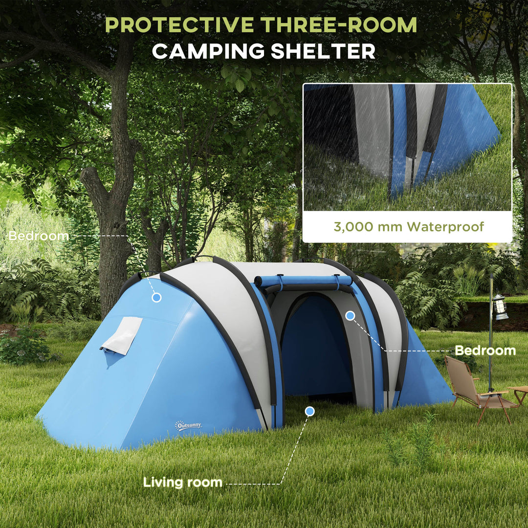 Two-Man Tent, with Bedrooms, Living Room and Canopy - Blue