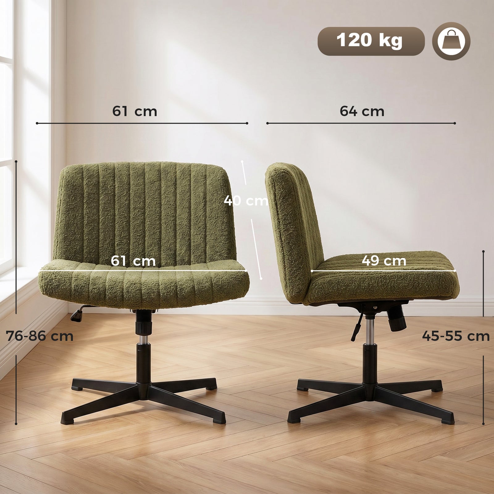 Teddy Fleece Criss Cross Legged Desk Chair, Armless Office Chair No Wh
