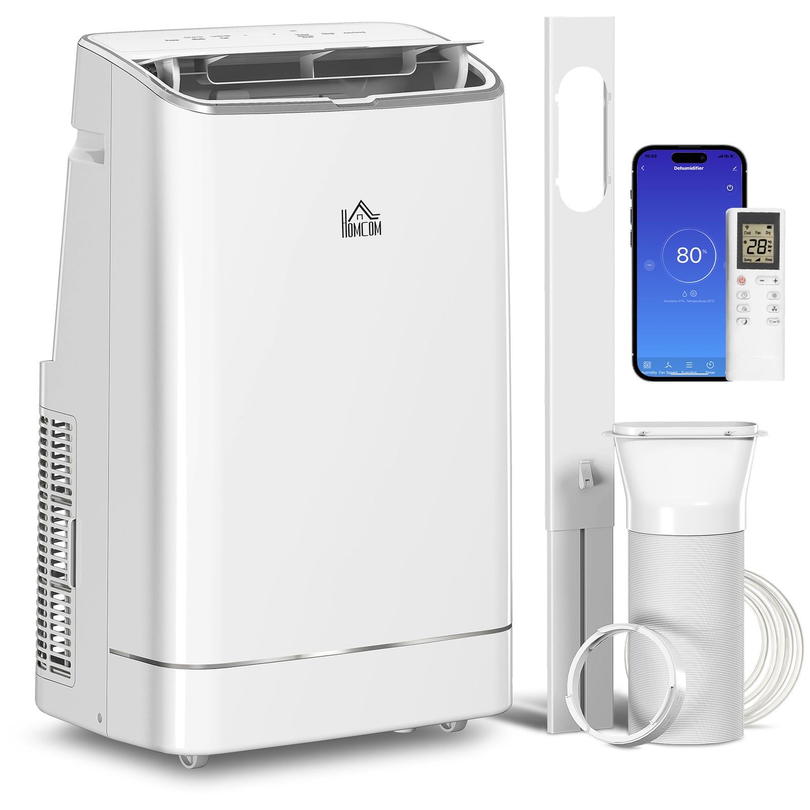 14000 BTU Mobile Air Conditioner, 35m², Smart Home WiFi, with Dehumidifier, Fan, 24H Timer, Window Kit, White