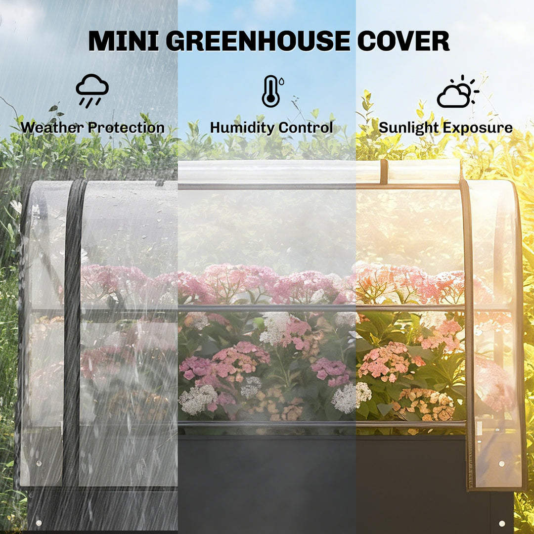 Raised Planter with Flip-Up Greenhouse Cover, Metal Raised Garden Bed 
