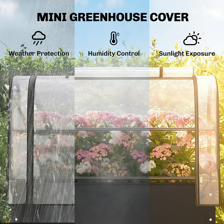 Raised Planter with Flip-Up Greenhouse Cover, Metal Raised Garden Bed 