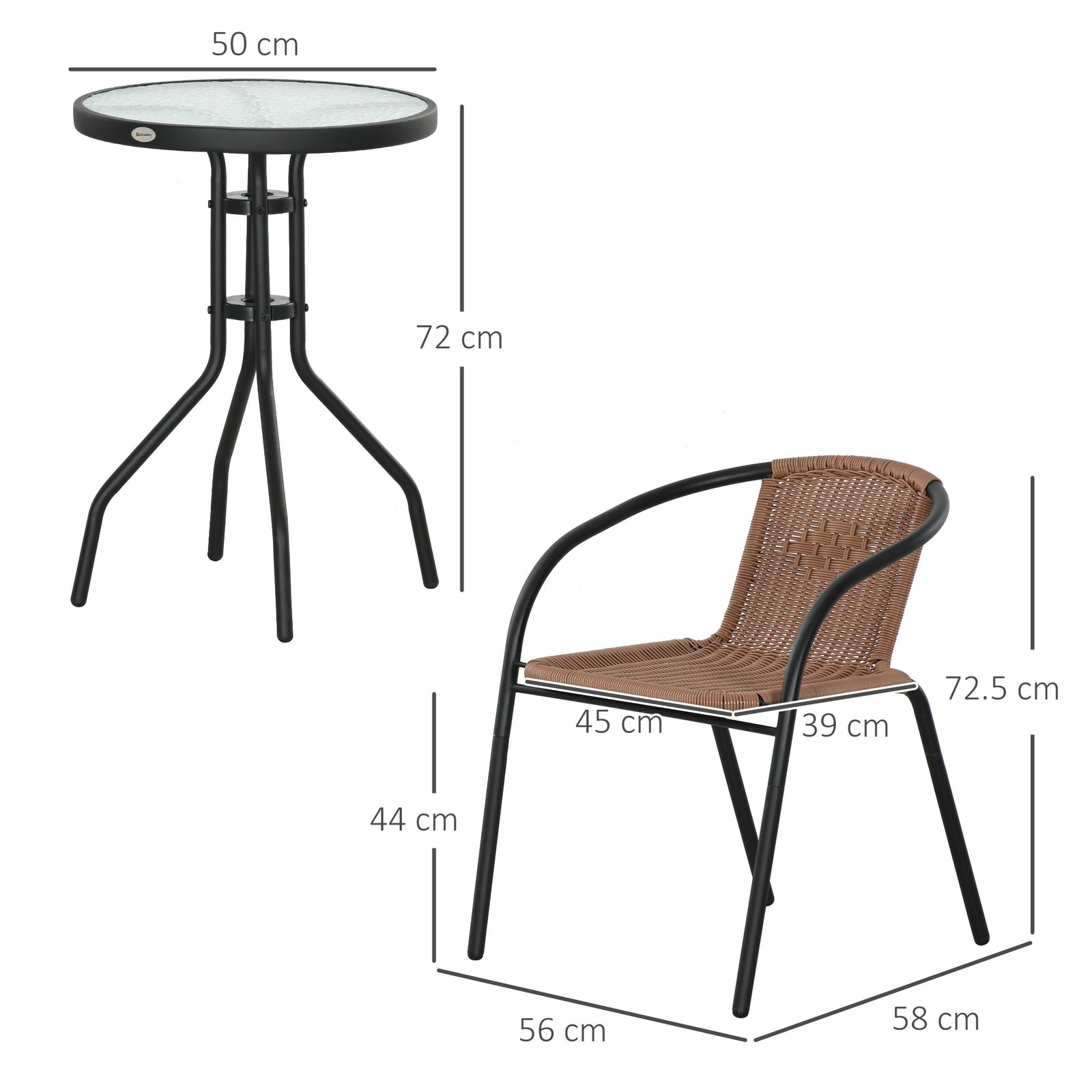 3 Pieces Rattan Bistro Set - Brown