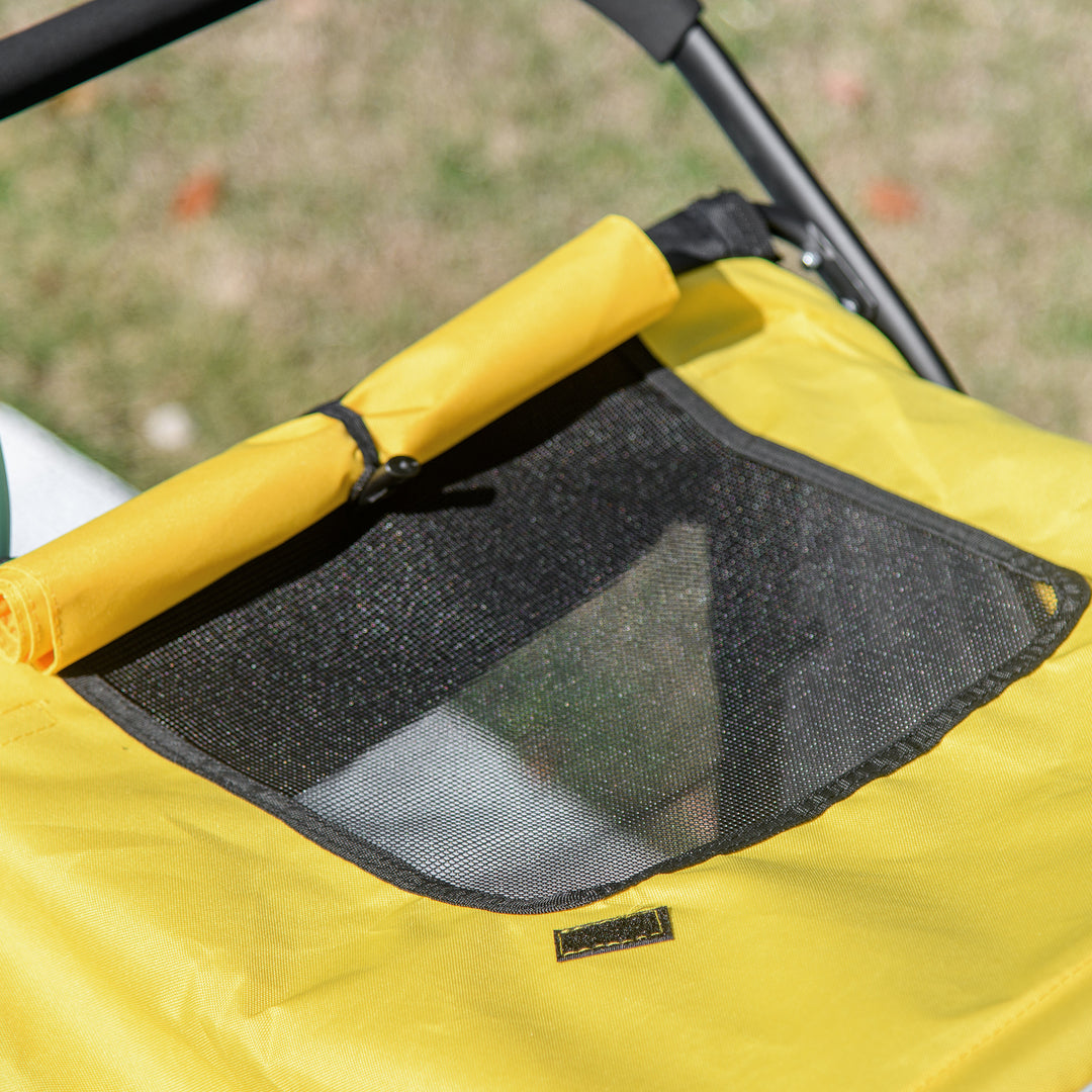 Foldable Pet Stroller, with Washable Cushion, Storage Bags, Safety Leash, for Medium, Large Dogs, Cats - Yellow