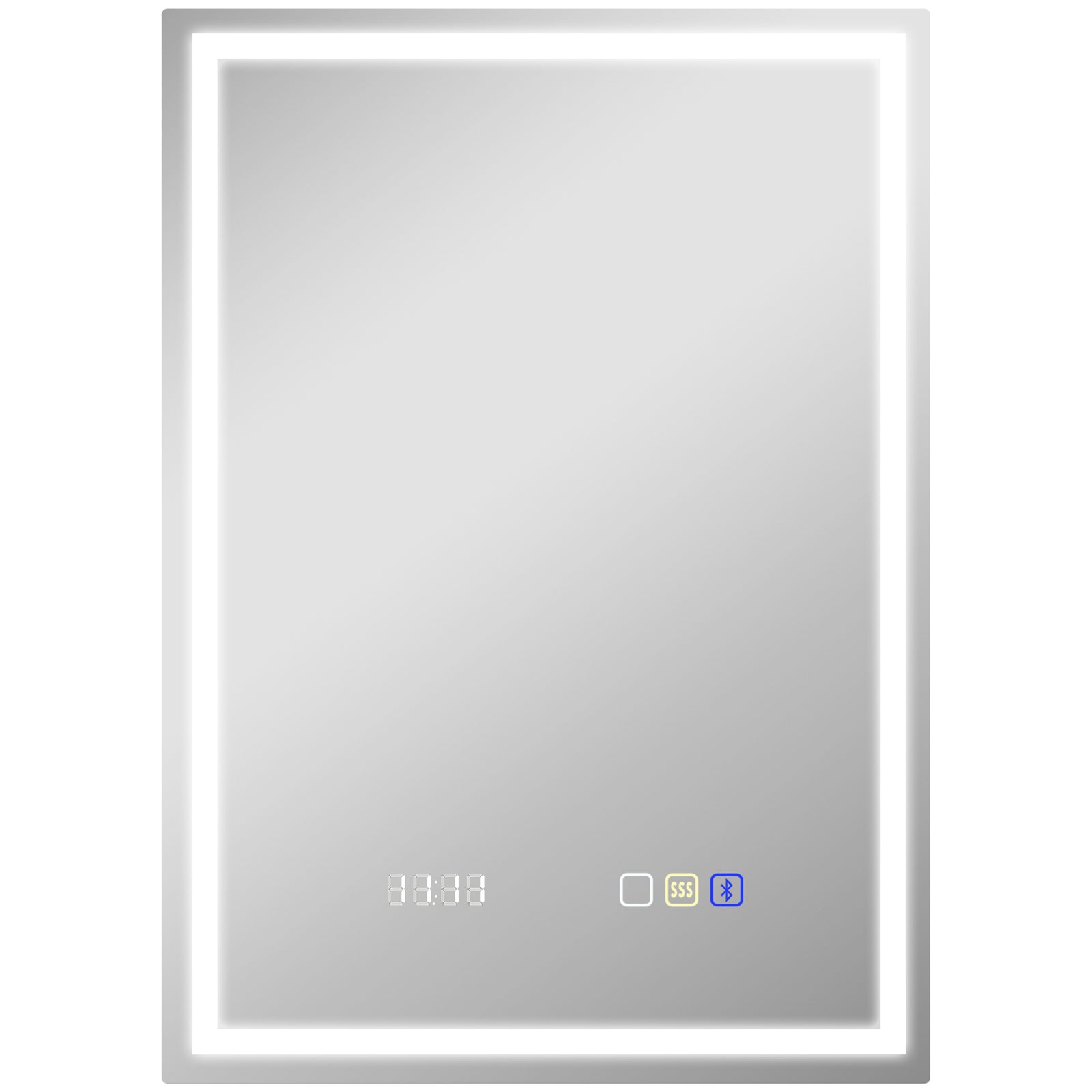 50 x 70 cm Anti-Fog LED Bathroom Mirror, with Bluetooth and Clock - Silver Tone