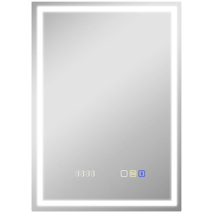 50 x 70 cm Anti-Fog LED Bathroom Mirror, with Bluetooth and Clock - Silver Tone