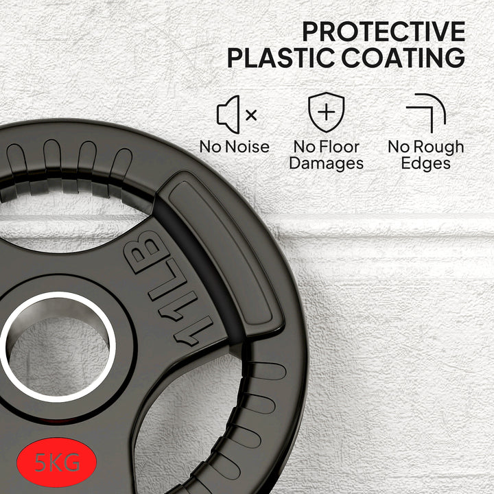 MCL Olympic Weight Plates, 2"/5cm Weight Disc Pair with Tri-Grips, 2 x 5kg Dumbbell Plates for Weightlifting and Strength Training Home Gym Fitness Workout, Black