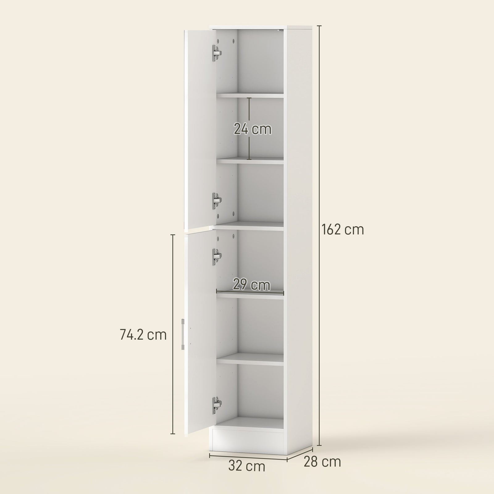 Tall Bathroom Cabinet with Mirror and Adjustable Shelf - High Gloss Wh