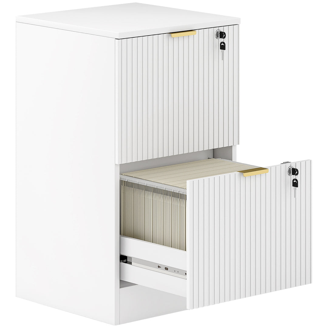 Filing Cabinet, Fluted Vertical File Cabinet with 2 Lockable Drawers a
