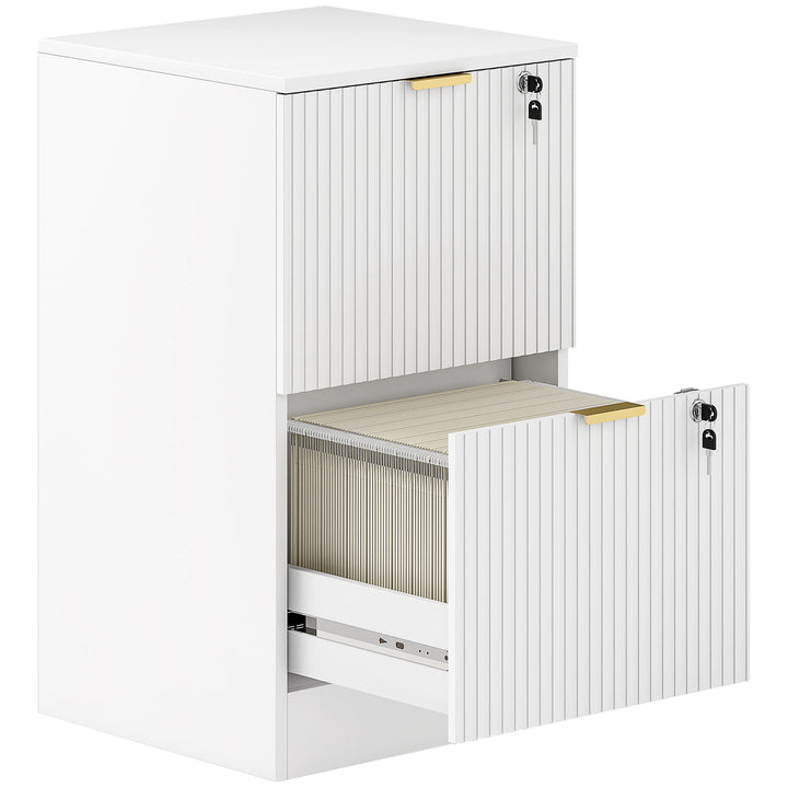 Filing Cabinet, Fluted Vertical File Cabinet with 2 Lockable Drawers a