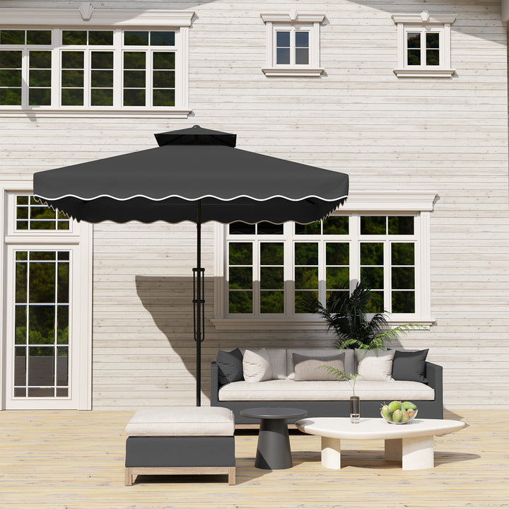 2.5m Cantilever Parasol with Easy Lever, Square Double Top Garden Parasol Umbrella with Ruffles and Cross Base, Overhanging Outdoor Sun Shades, Black
