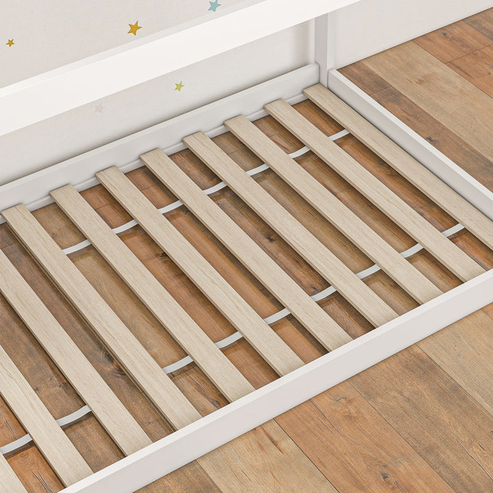 Single Bed Frame, House Scandinavian Style Wooden Bed Frame for 90W x 190Dcm Mattress, Pine Wood Bed Base, White