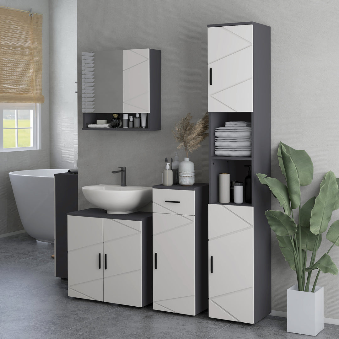 Pedestal Sink Bathroom Cabinet, Bathroom Vanity Unit with 20 x 20cm "U" Cut-Out and Adjustable Shelf, Light Grey