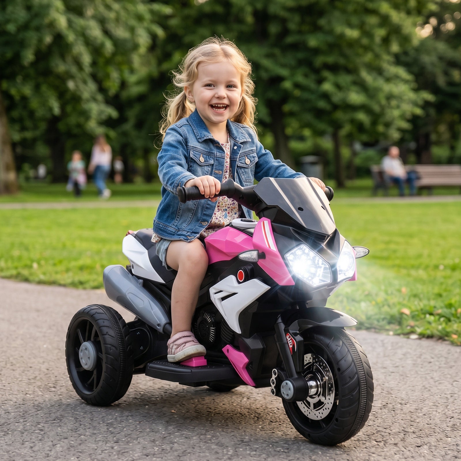 Kids Electric Motorcycle, 6V Ride on Motorcycle with 3 Wheels, LED Hea