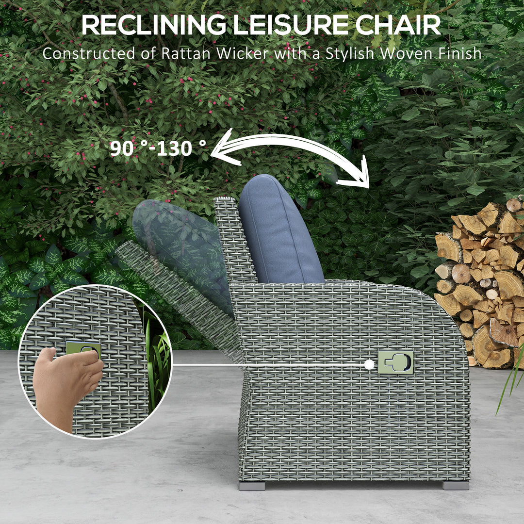 Six-piece Outdoor Rattan Dining Set, Outdoor Sofa Set with Reclining Armchairs and Mental Frame, Blue